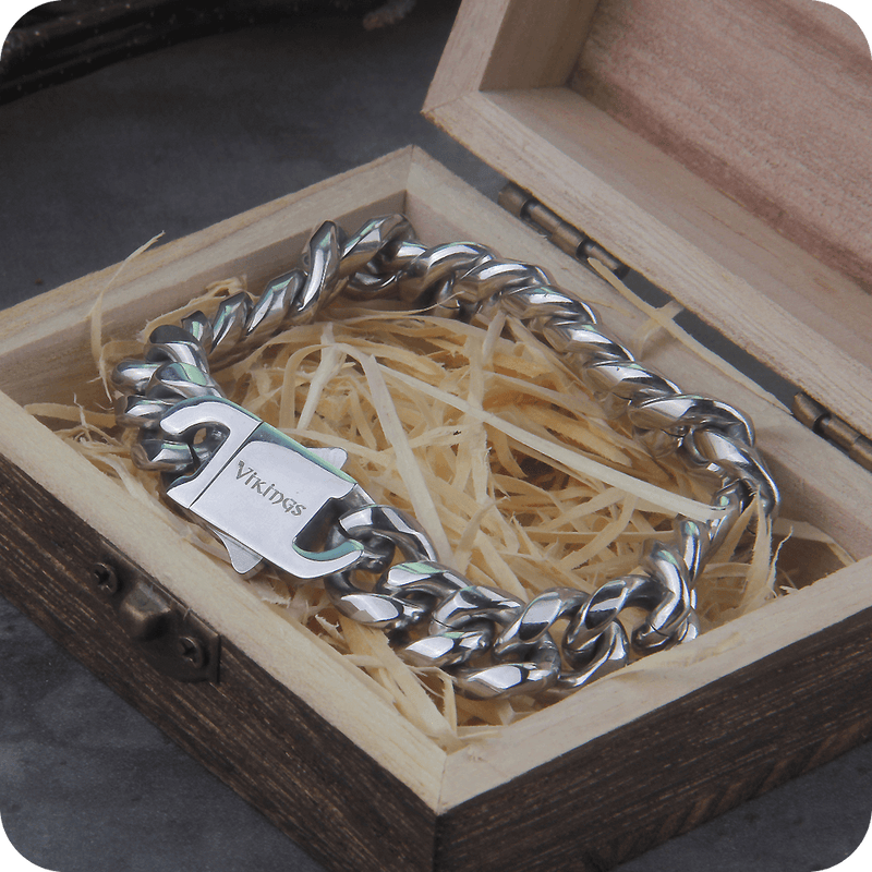 Bracelete Viking em Aço inoxidável 316L + Caixa de Madeira